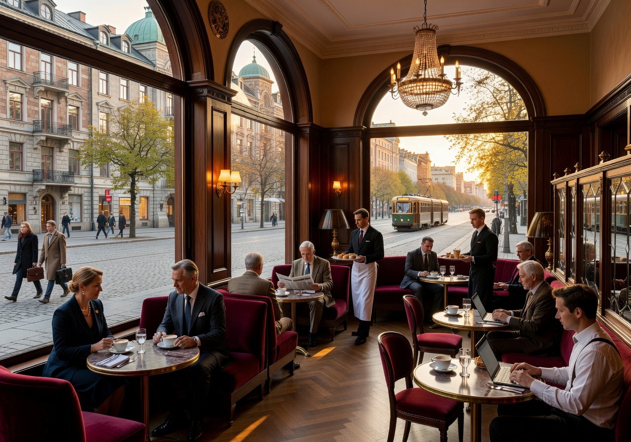 Café Strindberg elegant European-style city café with boulevard views in Helsinki