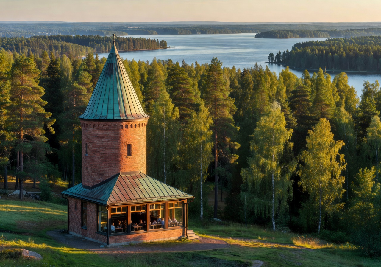 Pyynikin Näkötorni observation tower café in Tampere with panoramic forest and lake views